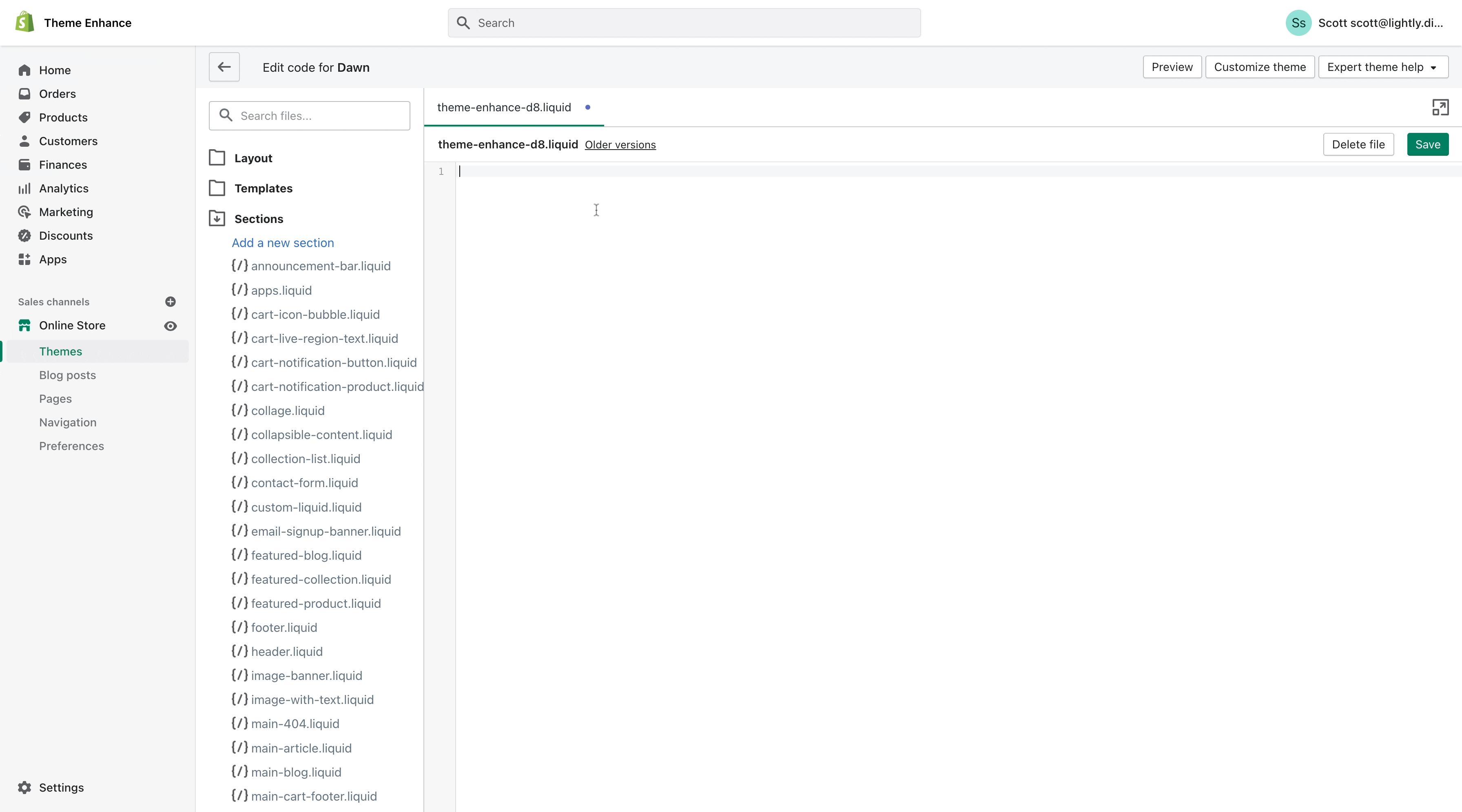 Screen cap of selecting code
