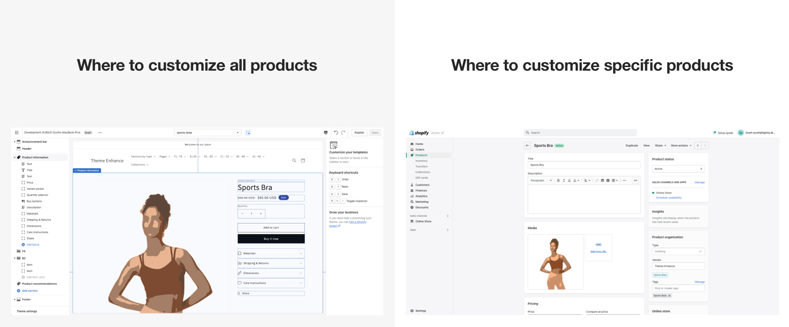 Customizing all products vs product specific
